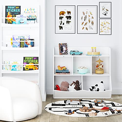 UTEX White Toy Storage Organizer with Bookcase and Cubby Shelves for Kids