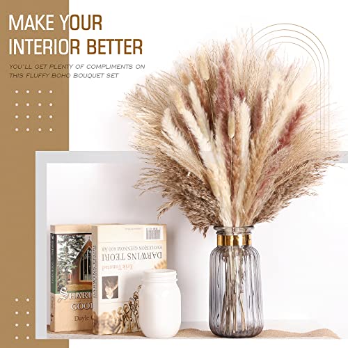 75 Pcs Natural Dried Pampas Grass Decor - Fluffy Boho Bouquet for Vases