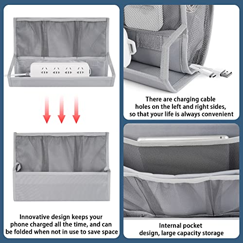 Bedside Caddy Organizer with 7 Pockets for Dorm Bed, Gray Oxford Cloth