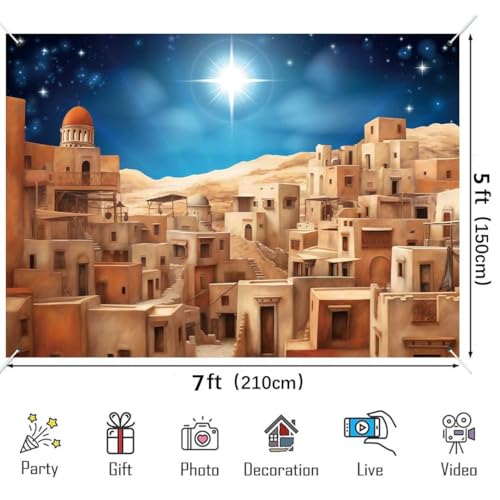 Bethlehem Village Christmas Backdrop 7x5ft Nativity Scene for Holiday Decor