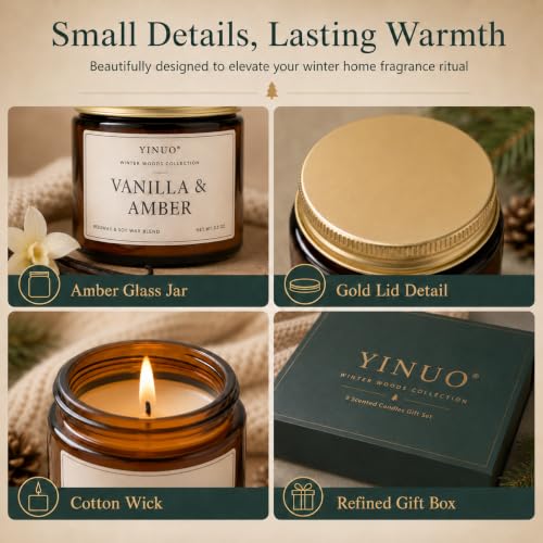 YINUO Winter Woods Scented Candle Gift Set - Forest Green 9 Pack, 3.5oz Amber Jars