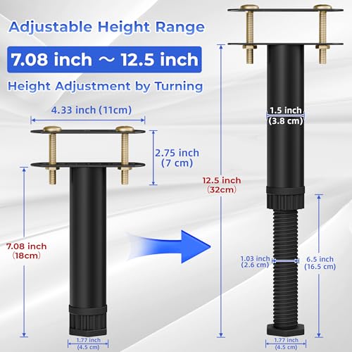 6-Piece Adjustable Bed Support Legs, 7.08-12.5 Inch Steel Center Bed Frame Legs