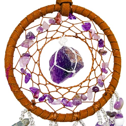 Crown Chakra Dreamcatcher with Amethyst Stones & Feathers for Meditation