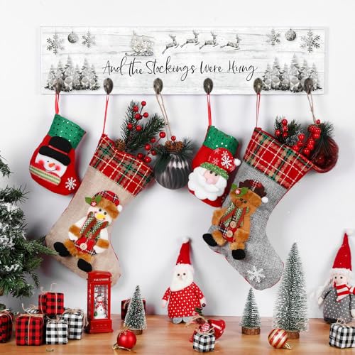 Soaoo Christmas Stocking Holder for Wall with 6 Hooks – White & Silver