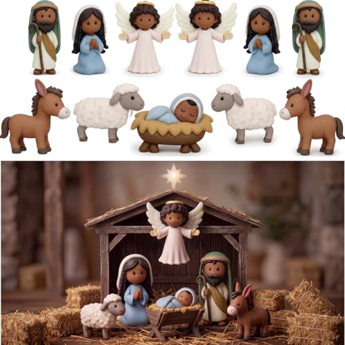60-Piece Mini Nativity Scene Resin Figurines for DIY Christmas Crafts