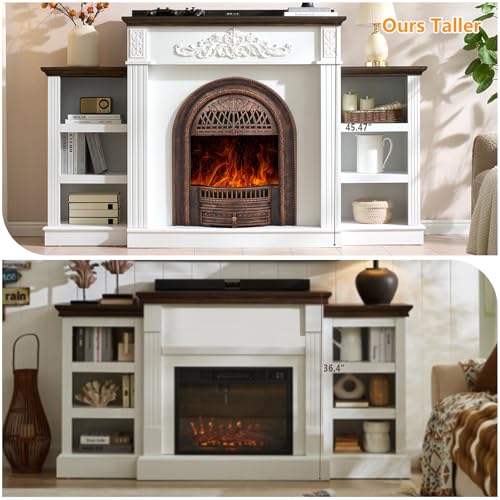 Tall Electric Fireplace TV Stand with Mantel and Storage Shelves