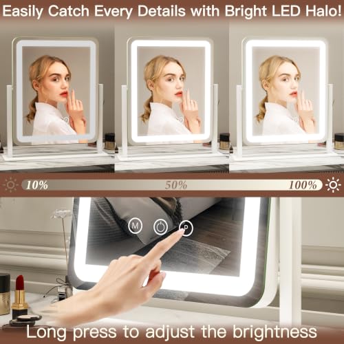 FENNIO Vanity Mirror with Lights - 15"x12.6" LED Lighted Makeup