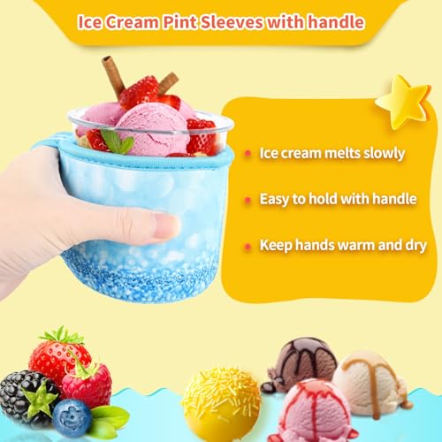 AJLTPA 4-Pack Reusable Animal Pattern Ice Cream Sleeves with Handle, 16oz
