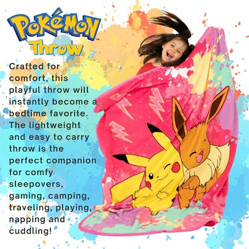 Pokemon Girl Kids Bedding Throw Blanket 46x60in, Soft Micro Raschel, Official Licensed