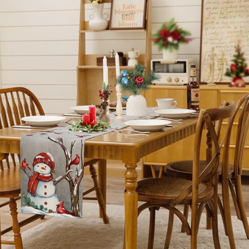 Cloudfomila Christmas Red Bird Branch Table Runner 13x90 inches Seasonal Holiday Decor