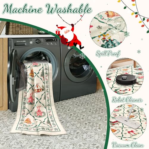 LIVEBOX 5x7 Beige Green Christmas Rug - Holiday Wreath Tree Farmhouse Decor