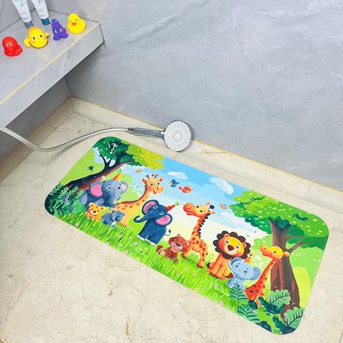 Non-Slip Cartoon Bath Mat for Kids - 35 x 15.3 Inch Suction Shower Mat