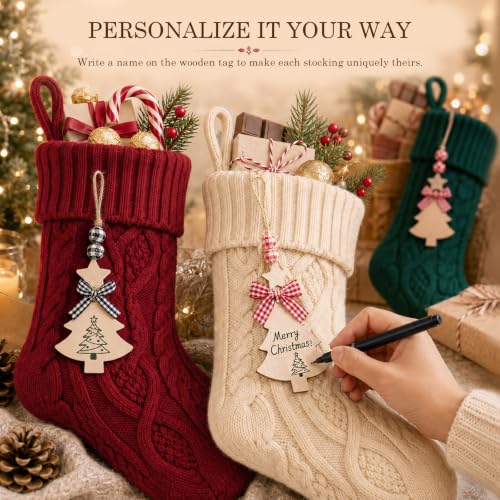 18-Inch Personalized Christmas Stockings 6-Pack with Name Tags - Red/Green/White Knit