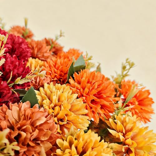 10 Pcs UV Resistant Artificial Mums - Realistic Faux Fall Flowers