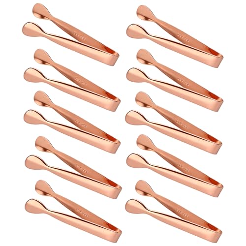 SmileCat Rose Gold Mini Ice Tongs Set - 10 Food-Grade Stainless Steel Serving Utensils for Appetizers & Desserts