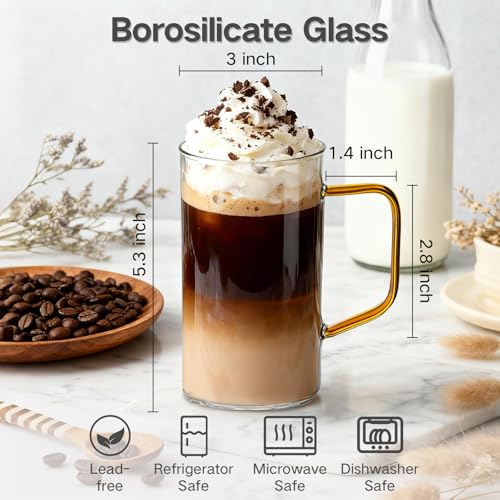 COMI 17oz Borosilicate Glass Mugs Set of 4 with Colorful Handles