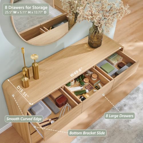 Aitjunz Modern 8-Drawer Dresser for Bedroom, 55.1 W x 15.5 D in Natural Oak