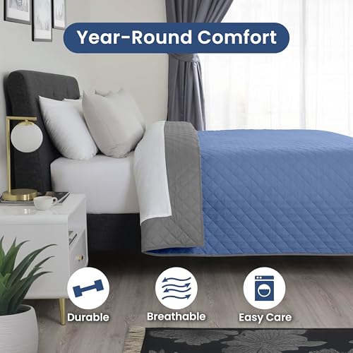 Lightweight Reversible Coverlet for Full Queen Bed - Ceil Blue/Grey