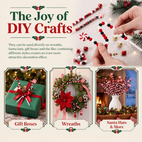 Flocked Christmas Candy Cane Tree Picks - 40 Pcs Red Green White Holiday Ornaments