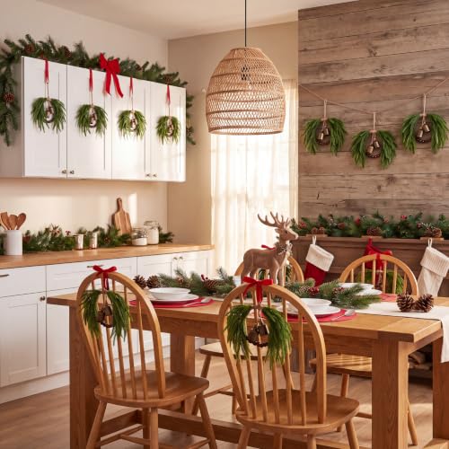 Sggvecsy 6-Pack Christmas Mini Wreaths for Cabinets with Norfolk Bells & Beads