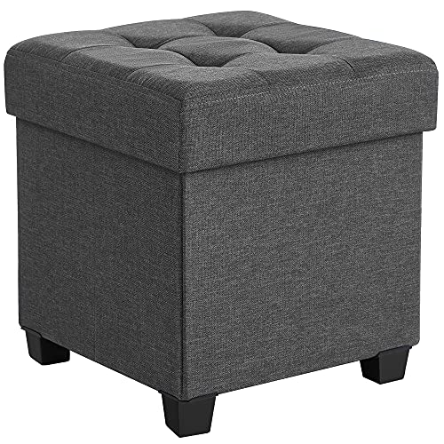 Foldable Storage Ottoman Footstool with Legs - 15 Inch Fabric Foot Rest Stool