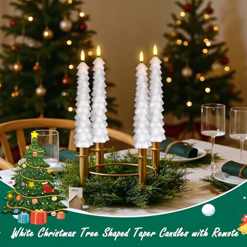 White Christmas Tree Flameless Taper Candles Battery Operated Remote Timer - KunSwenn 4-White