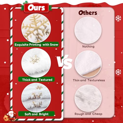 36-Inch Plush Faux Fur Christmas Tree Skirt with Sequin Snowflakes