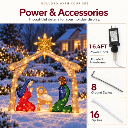 Outdoor Nativity Scene with Lights - 48 Inch Christmas Manger Display with 140 LEDs