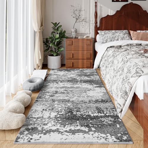 2x6 Grey Abstract Runner Rug, Machine Washable Non-Slip Hallway Carpet