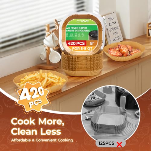 420-Pack 8-Inch Square Air Fryer Liners, Disposable Parchment Paper for 5-8 Qt