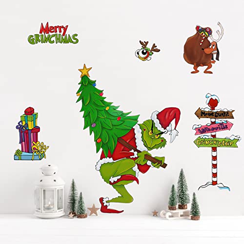 Yovkky Merry Christmas Wall Decals Stickers, Xmas Tree Sign Holiday Max Dog Decor, 2026 New Year Winter Green Red Farmhouse Home Kitchen Decorations Kids Boys Girls Bedroom Art Gift