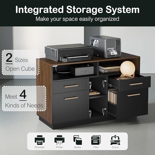 4-Drawer Wood File Cabinet with Power Outlet and Adjustable Storage