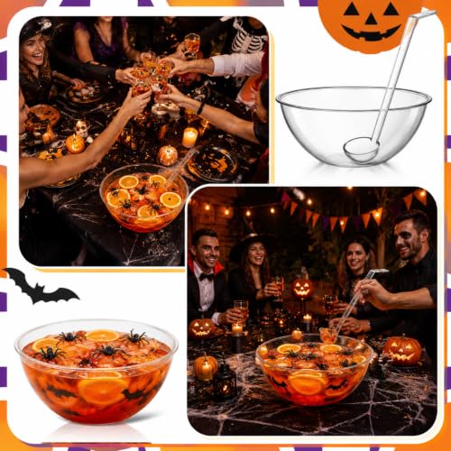 2-Piece 0.5 Gallon Clear Plastic Punch Bowl Set with Ladle for Parties
