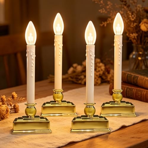 12-Inch Battery Operated LED Window Candle with Golden Base, Warm White, Timer