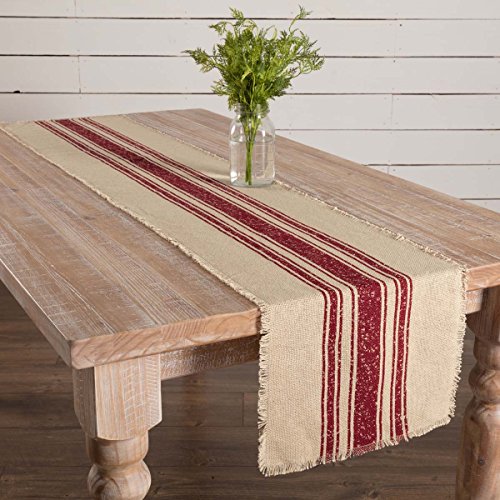 VHC Brands Christmas Burlap Red Stripe Table Runner 13x72 - Holiday Decor