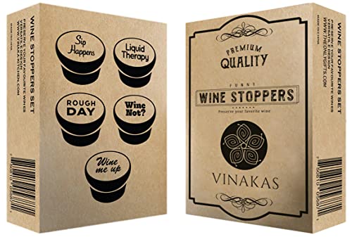 Vinakas 5-Pack Silicone Wine Stoppers - Fun, Witty Wine Gift Set for Men & Women