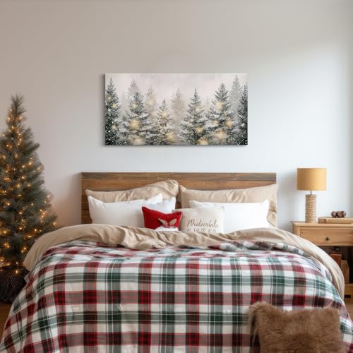 SVFGHGGN Neutral Winter Large Christmas Pine Tree Wall Art - 40x20 Inches Canvas Decor