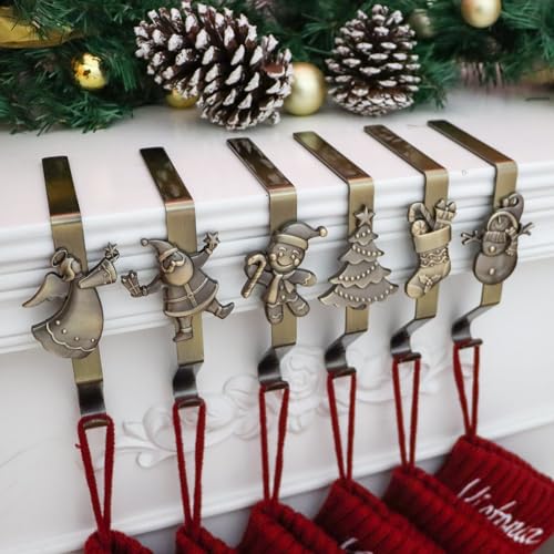Christmas Stocking Holders for Mantle - Non-Slip Fireplace Hooks (Set of 6)