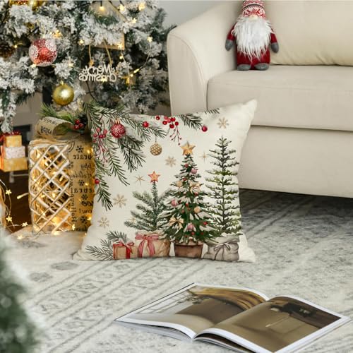 RABUSOFA 18 x 18 Christmas Pillow Cover Snowflake Tree — Multicolor