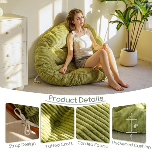 48-Inch Round Papasan Chair Cushion, Overstuffed Corduroy Seat Pad, Green