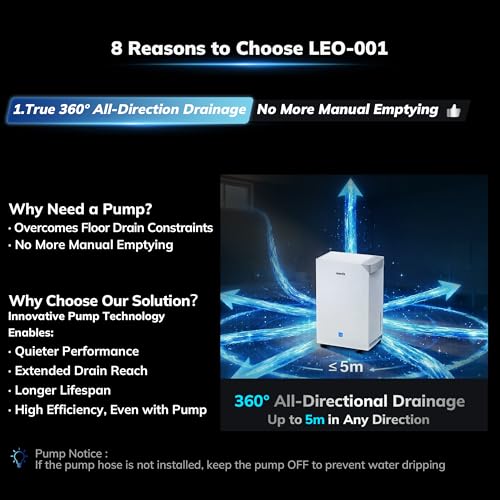 80 Pint Dehumidifier with Pump and Drain Hose for Basement and Home