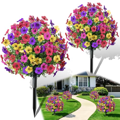 2-Pack 22-Inch UV Resistant Artificial Flower Bushes with Ground Stakes