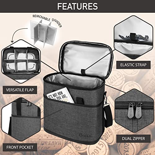 6-Bottle Insulated Wine Carrier Bag - Padded Leakproof Travel Tote