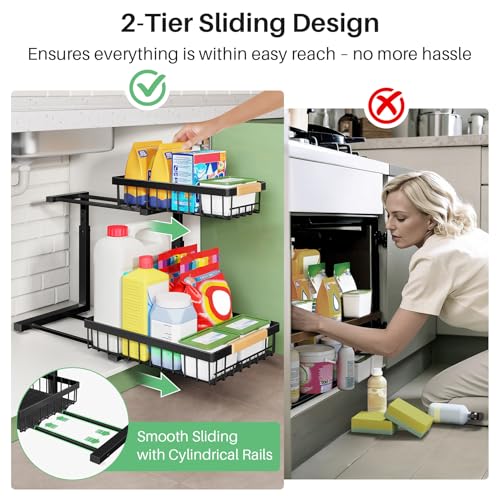 2-Tier Under Sink Organizer, Metal Pull-Out Cabinet Storage Shelf, 2 Pack