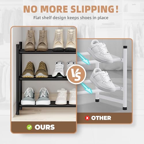 3-Tier Expandable Shoe Rack, Adjustable Metal Stackable Shoe Organizer