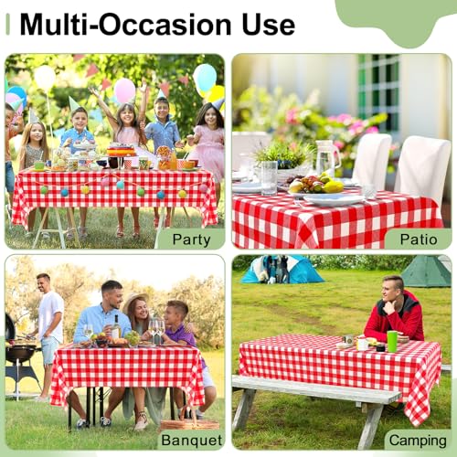 4-Pack Red & White Checkered Disposable Tablecloths, 54 x 108 Inch