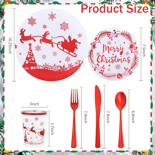 150pcs Red Christmas Plastic Plates Set - Elegant Foil-Stamped Dinnerware + 30 Dinner Plates