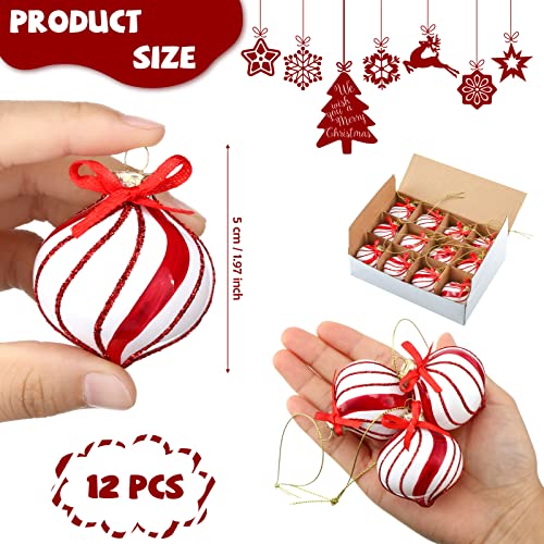 Hoolerry 12 Pack Red & White Peppermint Christmas Glass Ornaments Candy Theme