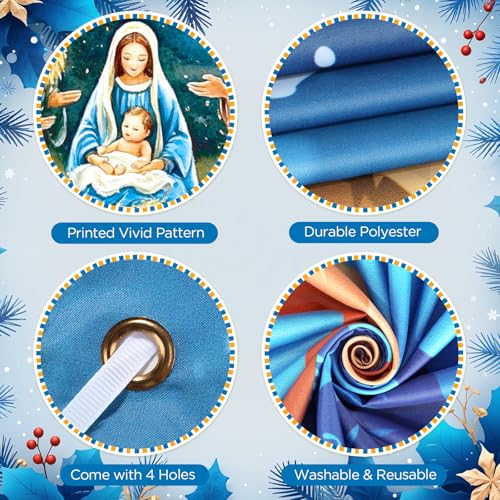 Religious Christmas Nativity Door Cover - Jesus Holy Night Scene, Blue & Gold, 70x35 inches