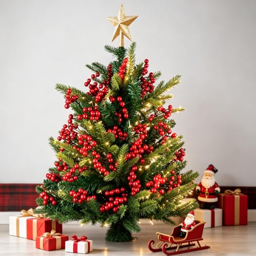 35-Pack 9in Red Berry Christmas Tree Decor Stems – Faux Berries for DIY Christmas Crafts